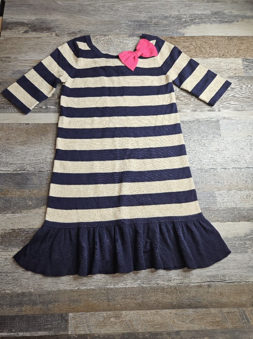 Lilly Pulitzer 3/4 Sleeve Sweater Dress Girls Large 8-10 Dress Navy Stripe